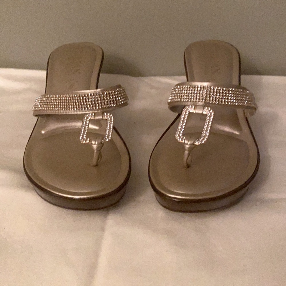 Worn once, rhinestone wedges
